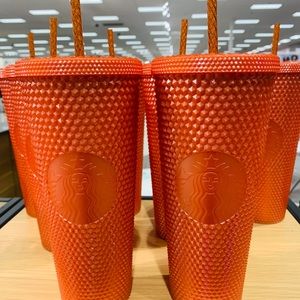 Starbucks Orange Bling Studded Tumbler Pearlized Cold Cup 24oz Halloween New